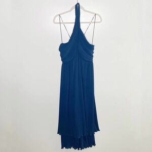 Vintage 1970's After Five Union Made Blue Halter Dress Tiered Skirt Size 8
